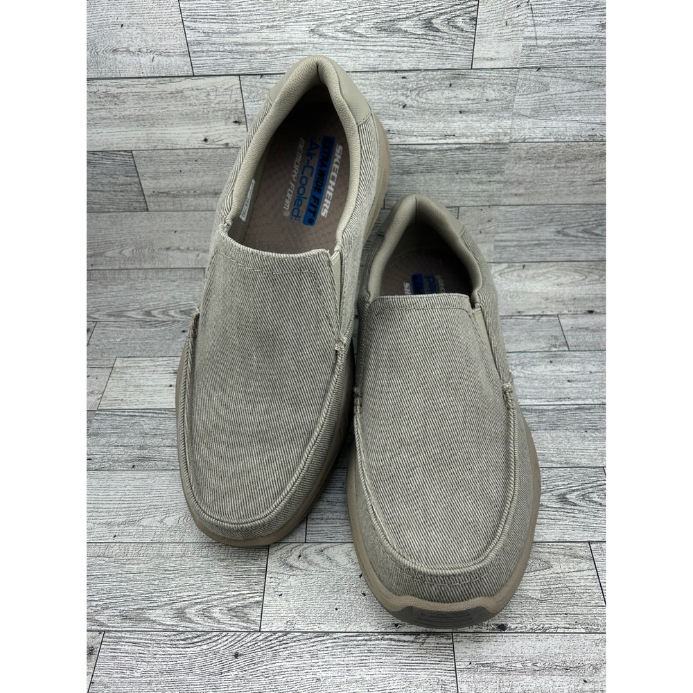 Skechers Men Size 11.5WW Extra Wide Fit Memory Foam Slip On Shoes Taupe